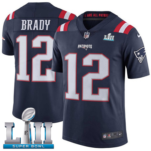 Nike Patriots #12 Tom Brady Navy Blue Super Bowl LII Youth Stitched NFL Limited Rush Jersey